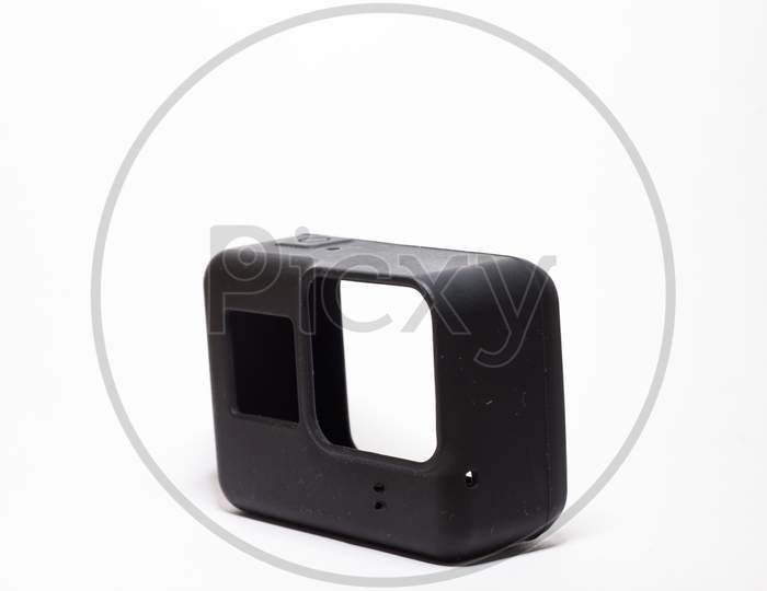 Action Camera Cover Case, White Background With Space For Text