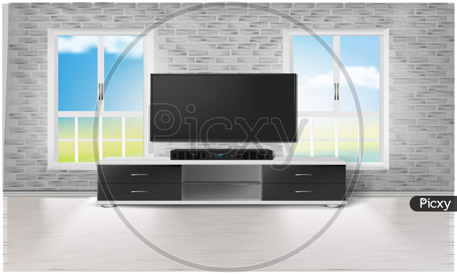 Mock Up Illustration Of Entertainment Set In A Living Room