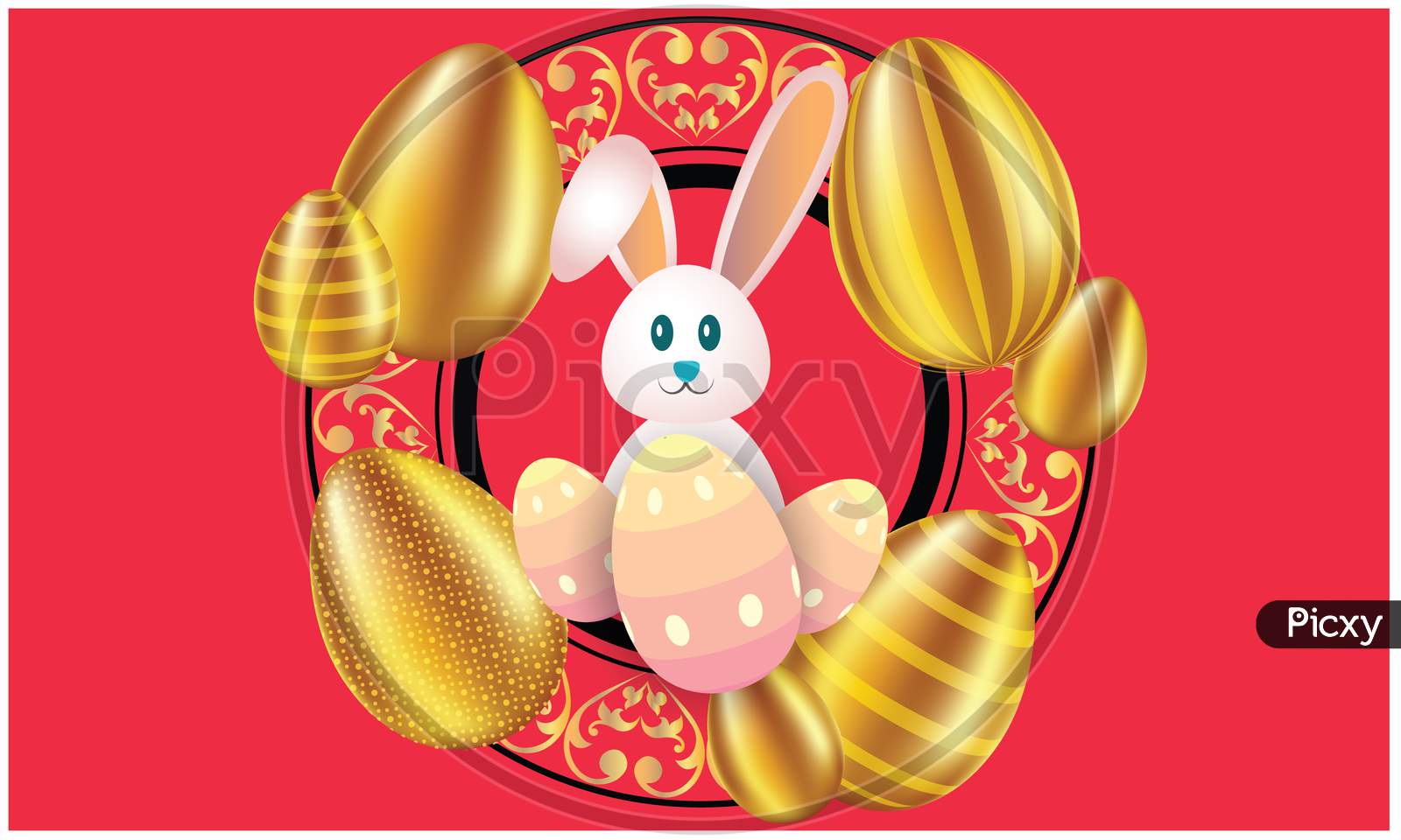 Easter Day Template With Toy And Egg On Natural Background