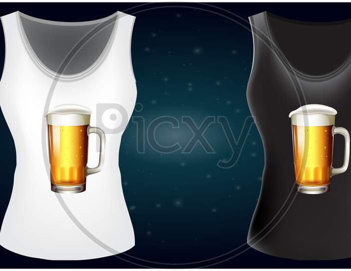 Mock Up Illustration Of Female Fashion Wear With Beer Mug Art On Abstract Background