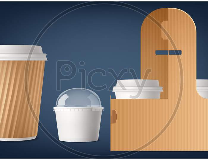 Mock Up Illustration Of Shake And Ice Cream Combo With Package Stand On Abstract Background