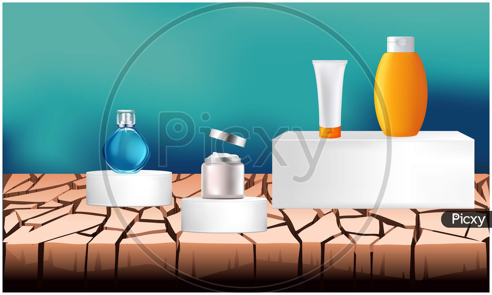 Mock Up Illustration Of Various Product On Abstract Background