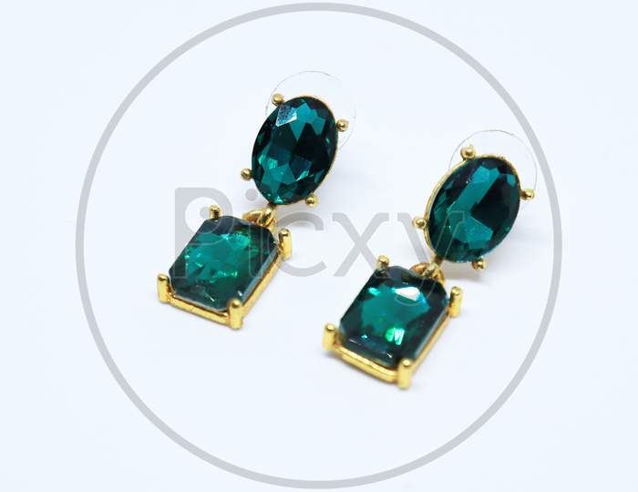 Beautiful designer fancy Green Crystal earrings pair for woman fashion