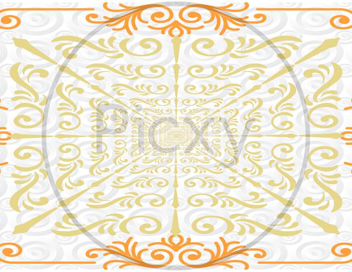Digital Textile Design Of Gold Ornament Art With Border