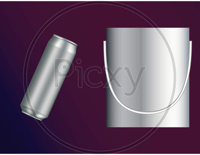 Mock Up Illustration Of Beer Can And Whisky Ice Bucket On Abstract Background