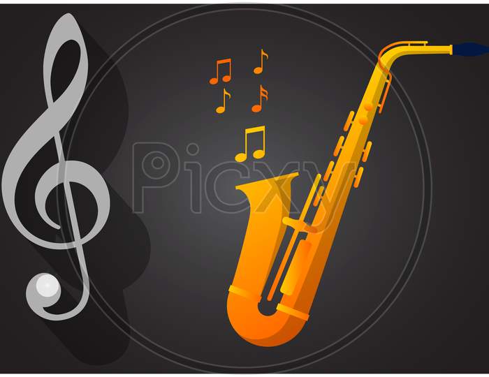 Violin Key And Saxophone With Music Art On Black Art Background