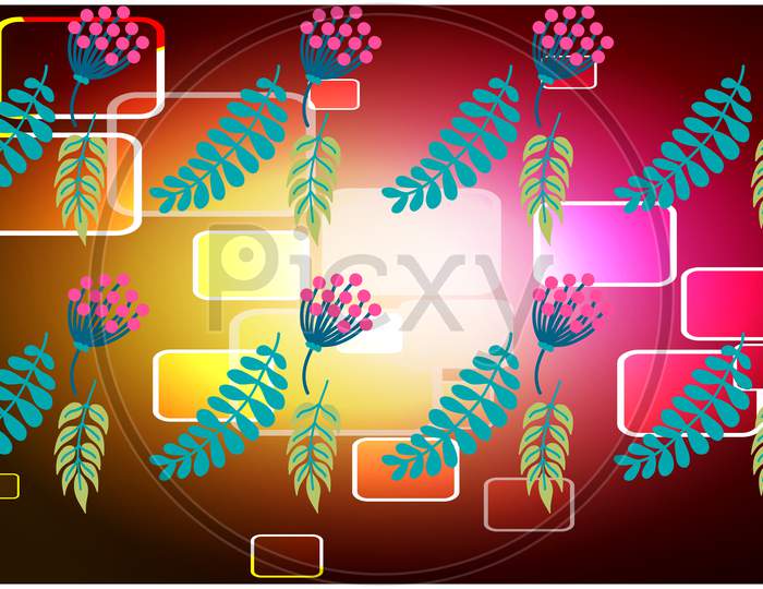 Digital Textile Design Of Leaves On Abstract Background