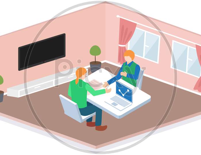 Isometric View Of People Meeting In Office
