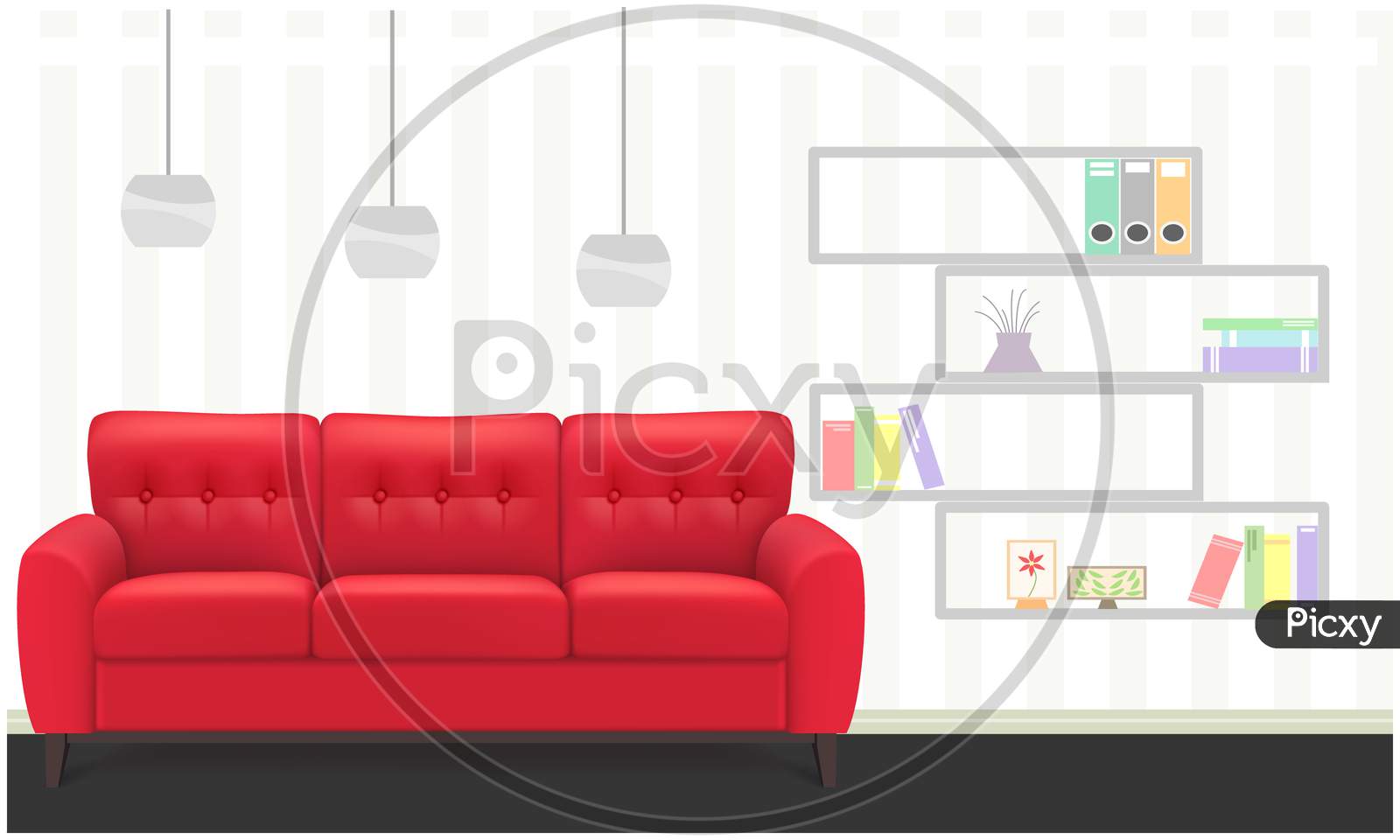 Mock Up Illustration Of Red Couch In A Living Room