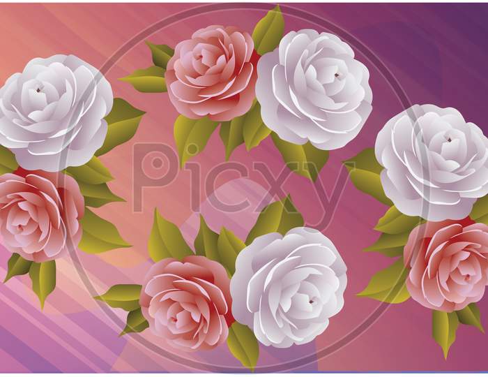 Tropical Vector Flowers. Real Alive Flowers. Composition For Invitation To Party Or Holiday