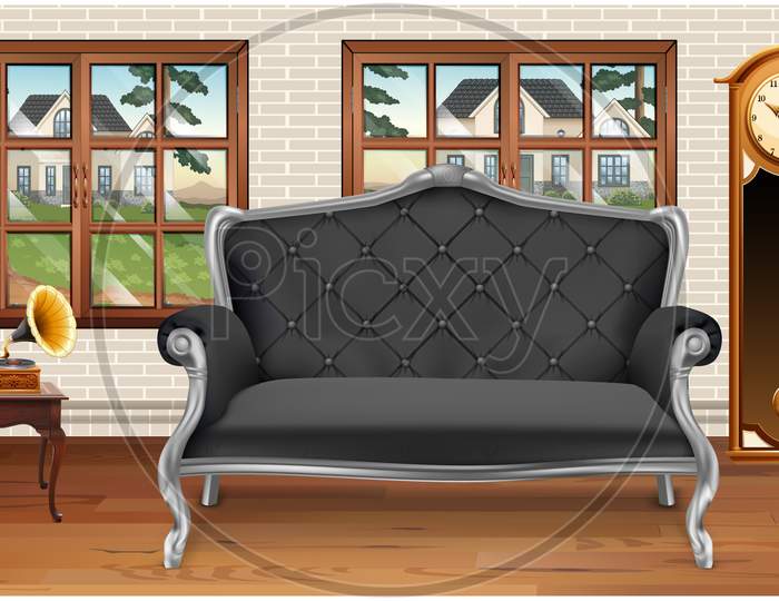 Mock Up Illustration Of Gray Couch In A Lounge