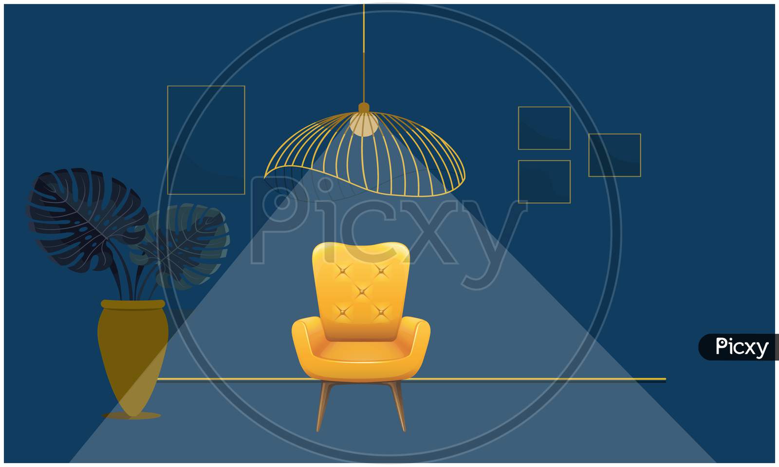 Mock Up Illustration Of Luxury Yellow Couch In A Living Room