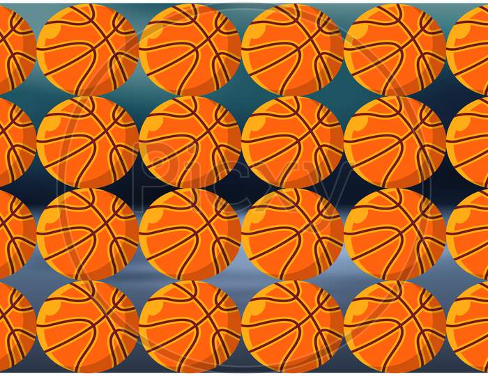 Digital Textile Design Of Basket Balls On Abstract Background