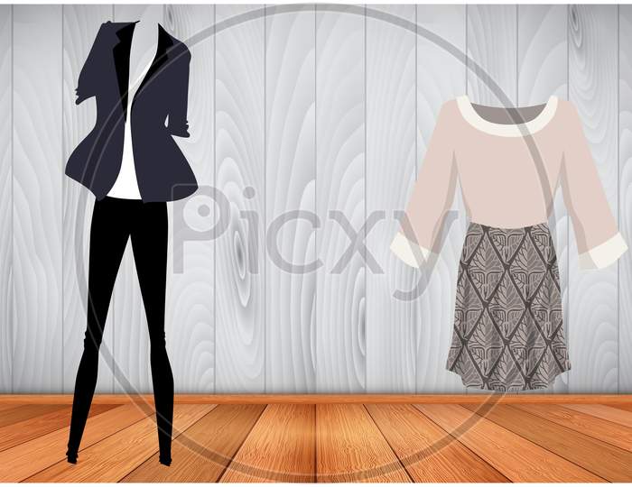 Mock Up Illustration Of Female Sexy Dress On Abstract Background