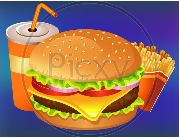 Fast Food Snacks On Dark Abstract Background