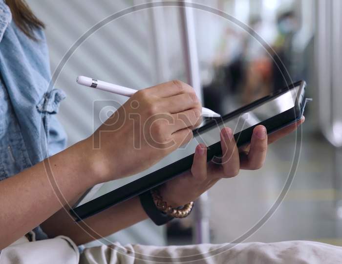 Operate Mobile Tablet Stock Image Footage