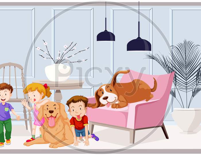 Kids Are Playing With Animals At Home