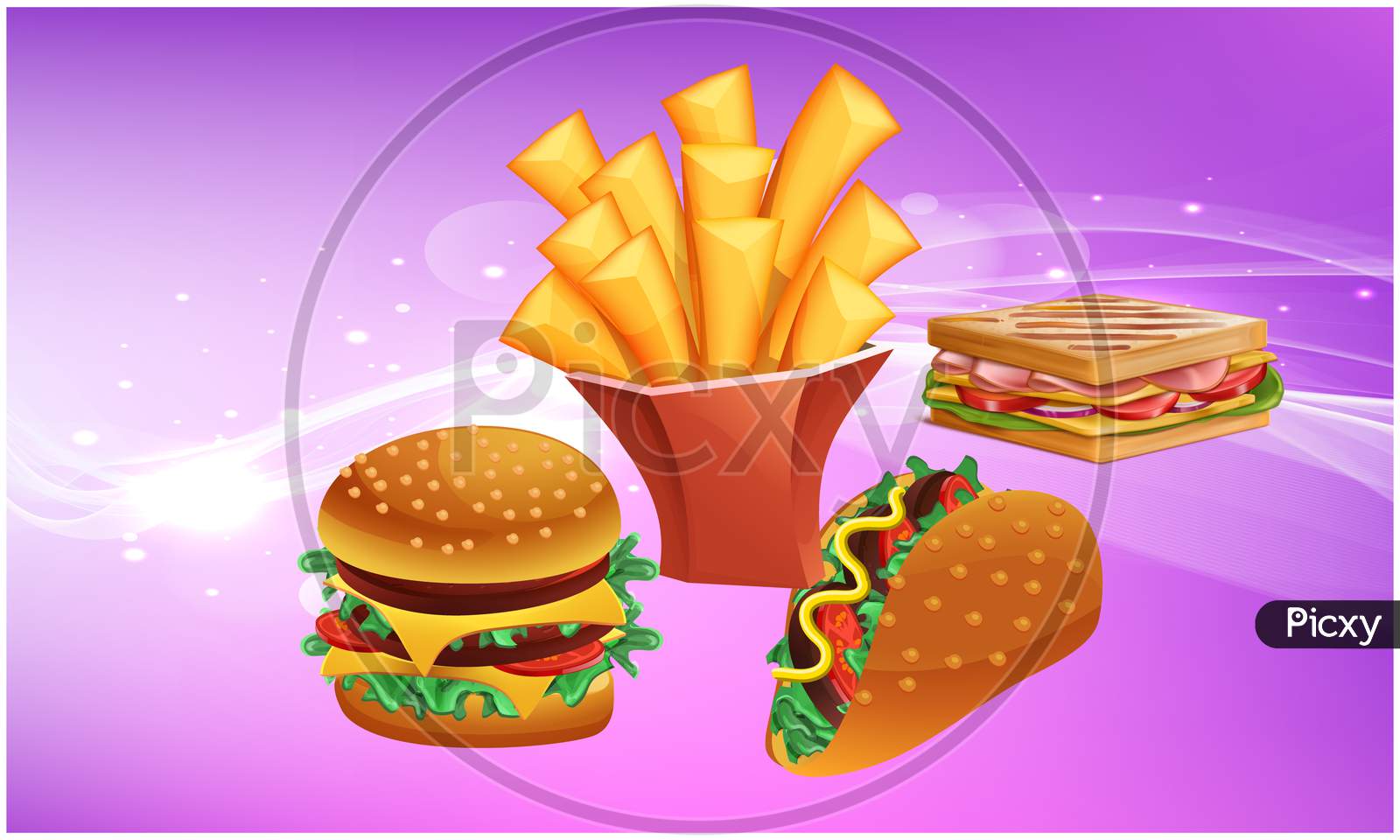 Mock Up Illustration Of Fast Food On Abstract Background