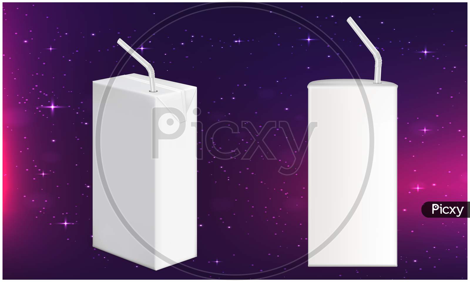Mock Up Illustration Of Drink Package With Straw On Abstract Background