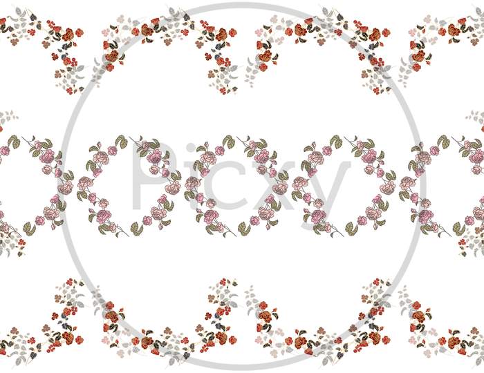 Digital Textile Design Of Natural Flowers And Leaves