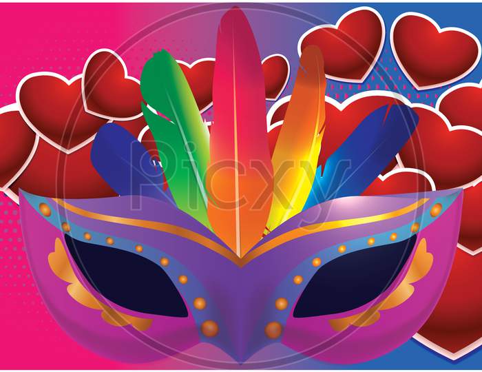 A Carnival Masquerade Party Mask With Lots Of Love And Hearts