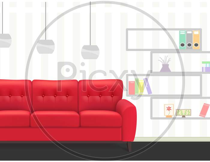 Mock Up Illustration Of Red Couch In A Living Room