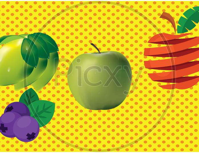 Several Fruits Are On Abstract Background