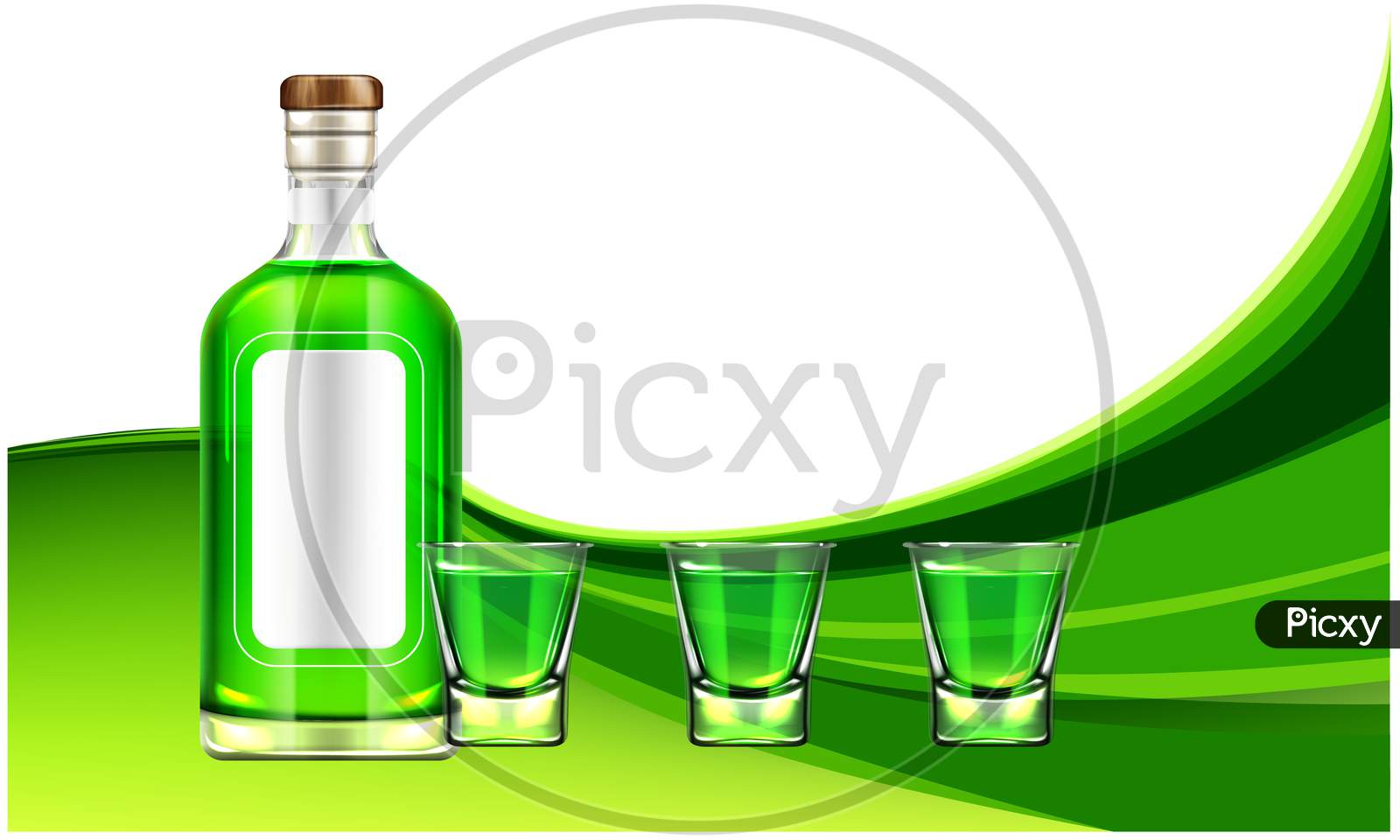 Mock Up Illustration Wine Bottle And Glasses On Abstract Background
