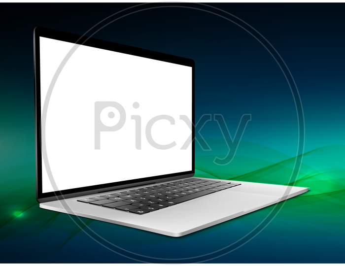 Mock Up Illustration Of Laptop On Abstract Background