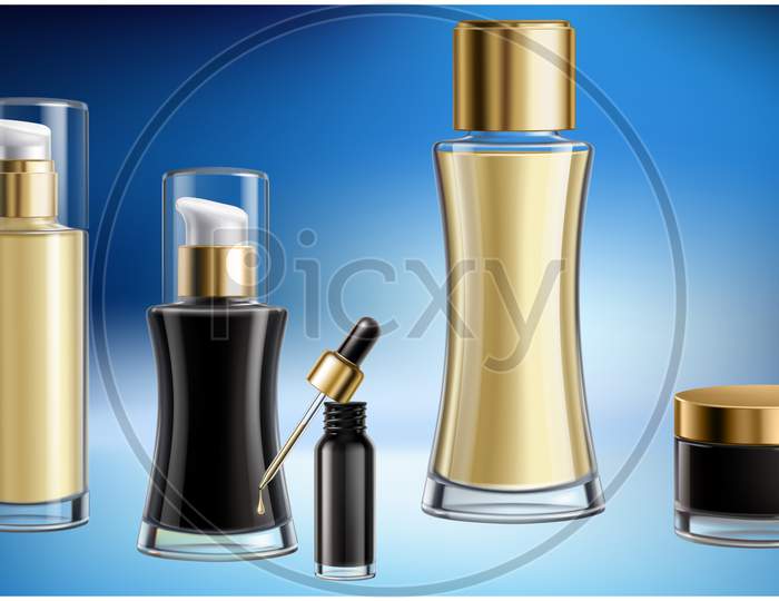 Mock Up Illustration Of Female Cosmetic Collection On Abstract Background