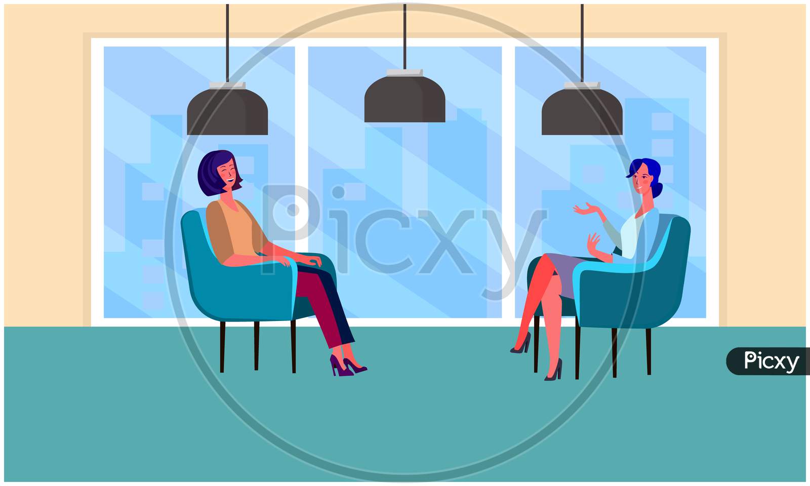 Two Females Are Sitting In Office For Business Meeting