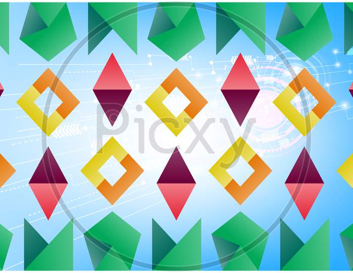 Digital Textile Design Of Polygon Art On Abstract Background