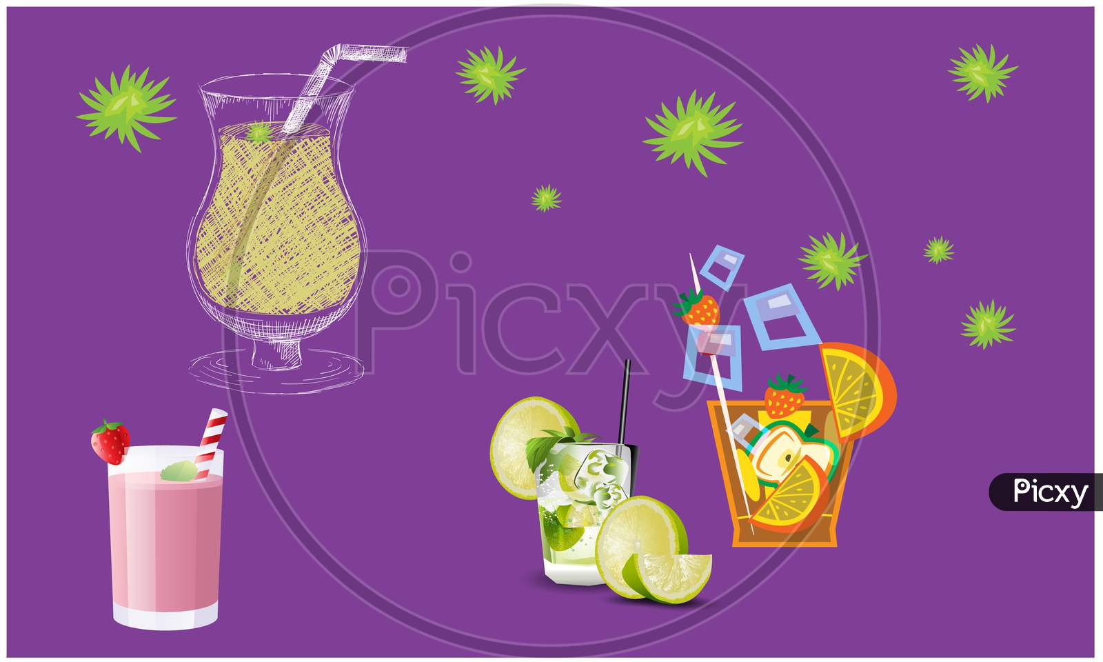 Collection Of Different Types Of Juice On Abstract Background