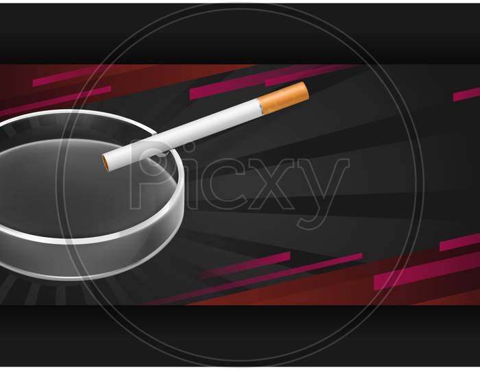 Mock Up Illustration Of Cigarette And Ashtray On Abstract Background
