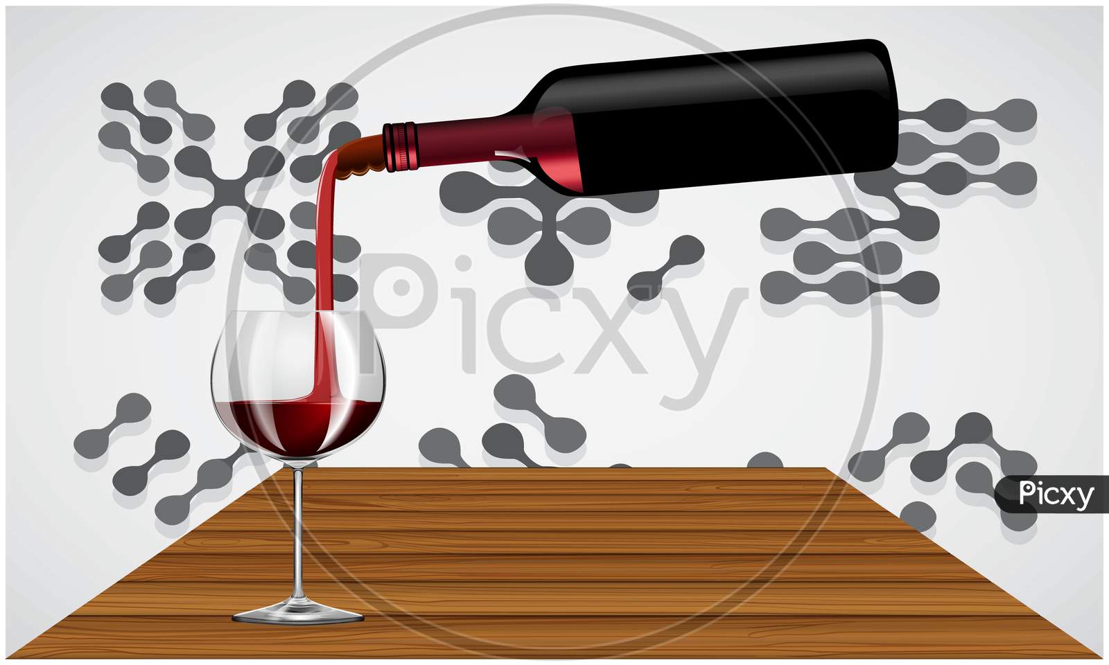Wine Bottle And Glass At Table On Abstract Background
