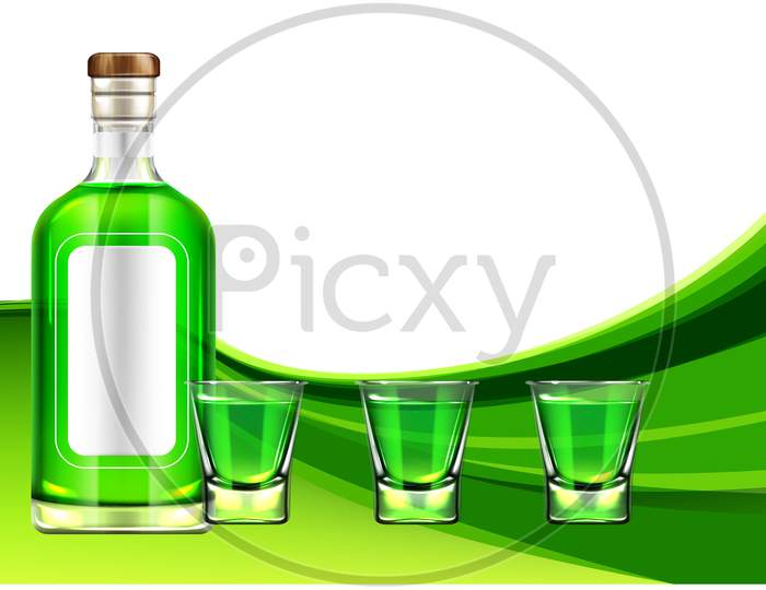 Mock Up Illustration Wine Bottle And Glasses On Abstract Background