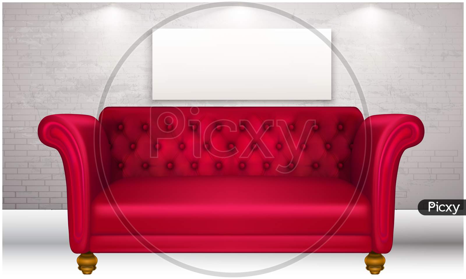 Mock Up Illustration Of Red Luxury Couch In A Room