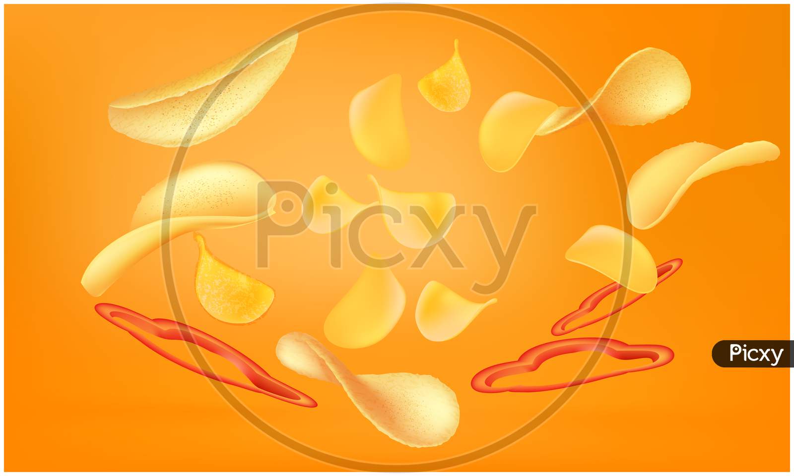 Mock Up Illustration Of Spicy Chips On Abstract Background