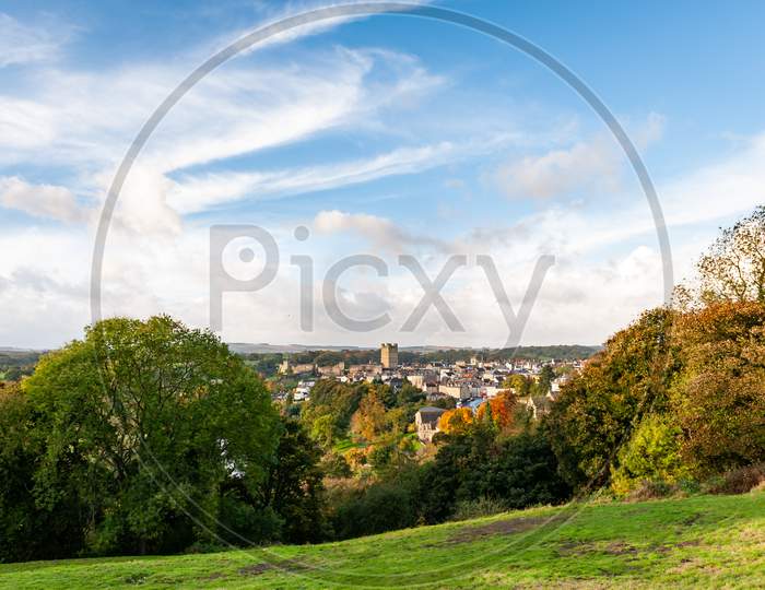 Wide View Of Richmond, North Yorkshire Including The Castle And Autumn Colours