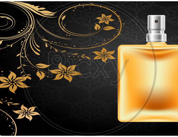 Mock Up Illustration Of Male Perfume On Abstract Gold Background