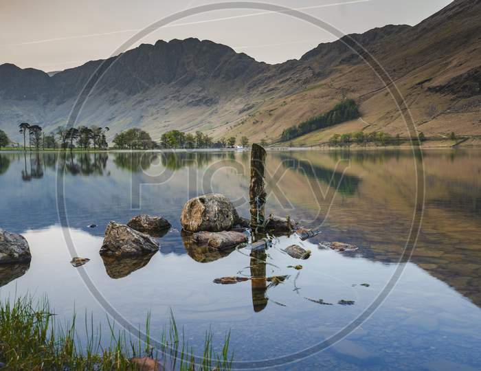 Dawn Around Buttermere, The Lake In The English Lake District In North West England. The Adjacent Village Of Buttermere Takes Its Name From The Lake.