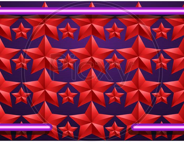 Digital Textile Design Of Red Star With Border
