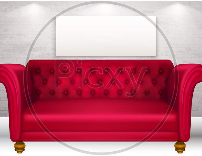 Mock Up Illustration Of Red Luxury Couch In A Room