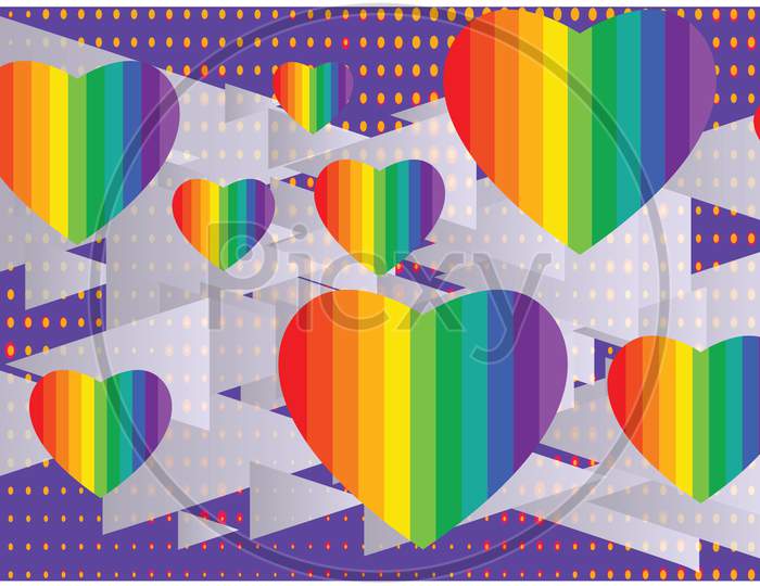 Various Rainbow Hearts On Triangle Background