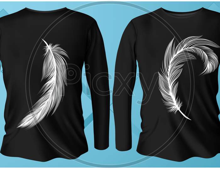 Mock Up Illustration Of Male Casual Wear With Feather Art On Abstract Background