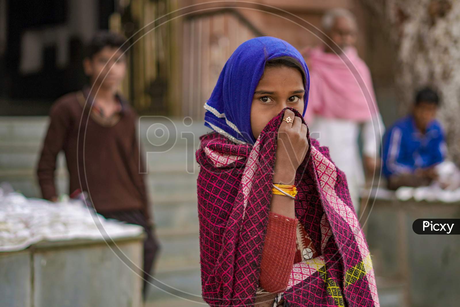 Pushkar, Rajasthan / India- June 5 2020 : A Girl In A Saree Holding A Part Of It In Front Of Her Face, Hiding Her Face.