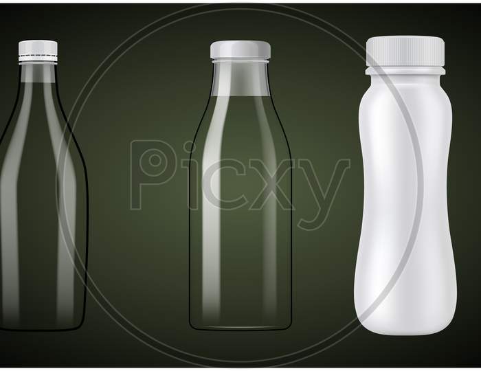 Mock Up Illustration Of Different Milk Bottles On Abstract Background