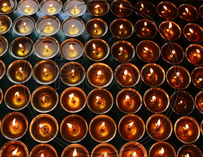 Lighted Diya's Placed in a Sequence