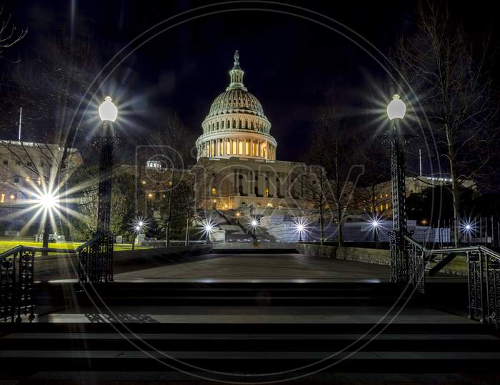 The capitol in Washington D.C., United States of America at a cold night in spring.