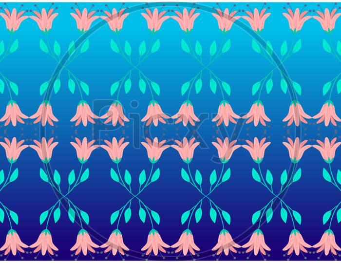 Digital Textile Design On Flowers And Leaves